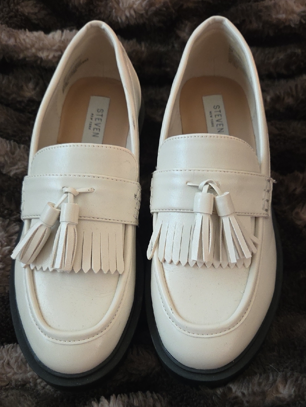 Steven by Steve Madden White Tassel Loafers